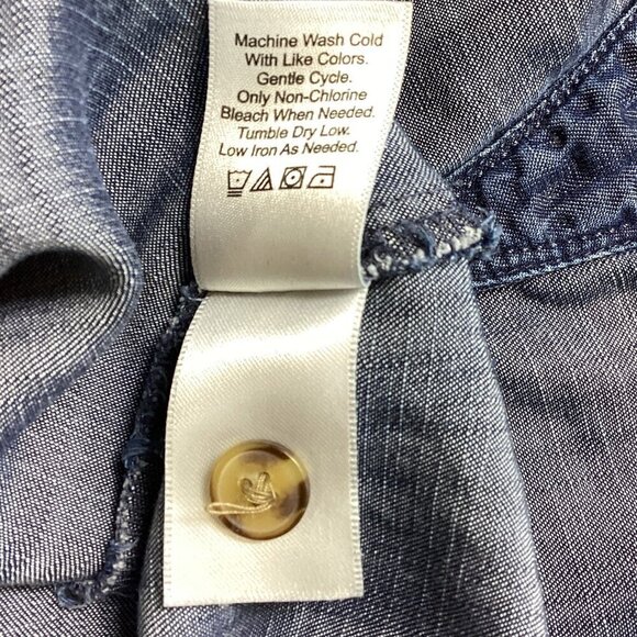 Coldwater Creek Dark Blue Chambray Button-Up Tunic Top Sz S/8 Tencel #321B - Picture 8 of 8